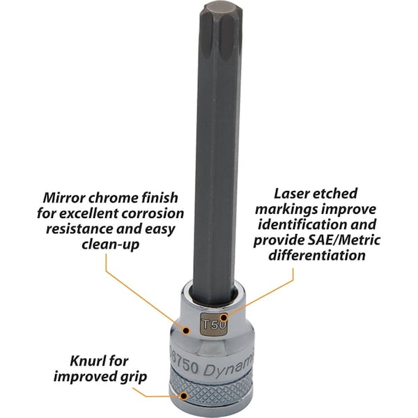 Tools 3/8 Drive Torx® Head, T30 Long Bit, Chrome Finish Socket